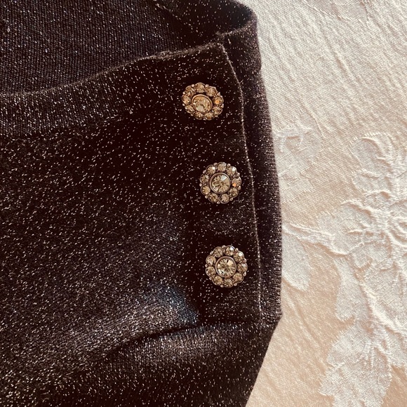Talbots Large short sleeve black/silver knit pullover with rhinestone buttons. - Picture 2 of 5